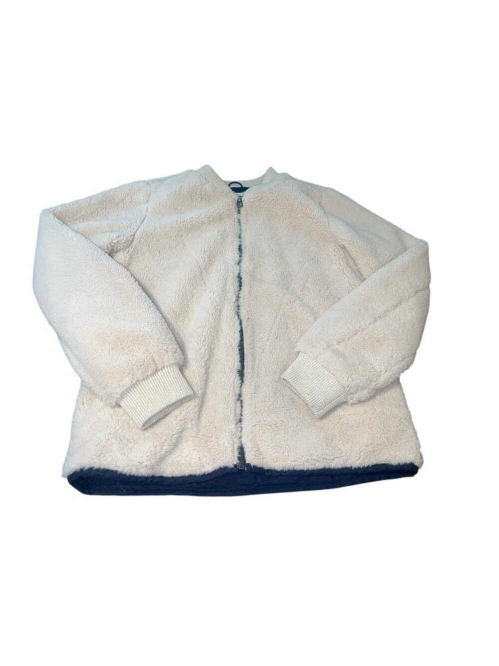 FAT FACE Women's Size US 4 Faux Sherpa Natural Ivory Color Zip Up Jacket